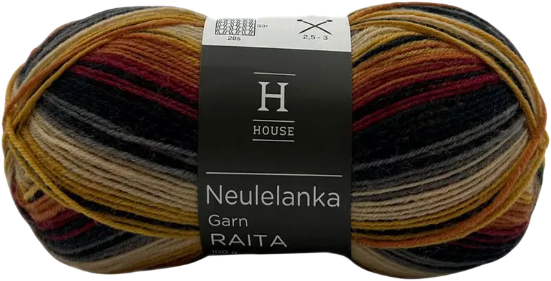 House 条纹花样袜线 100克 橙/黄/酒红/灰 82445｜House sukkalanka Raita-kuvio 100 g Orange/yellow/wine/grey 82445