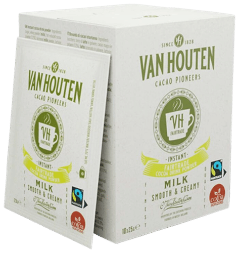 10x25g Van Houten Chocolate Drink, Reilun kaupan kaakaojuomajauhe kerta-annospusseissa｜Van Houten 10x25 克 Van Houten 巧克力饮料，公平贸易可可饮料粉，单份袋装
