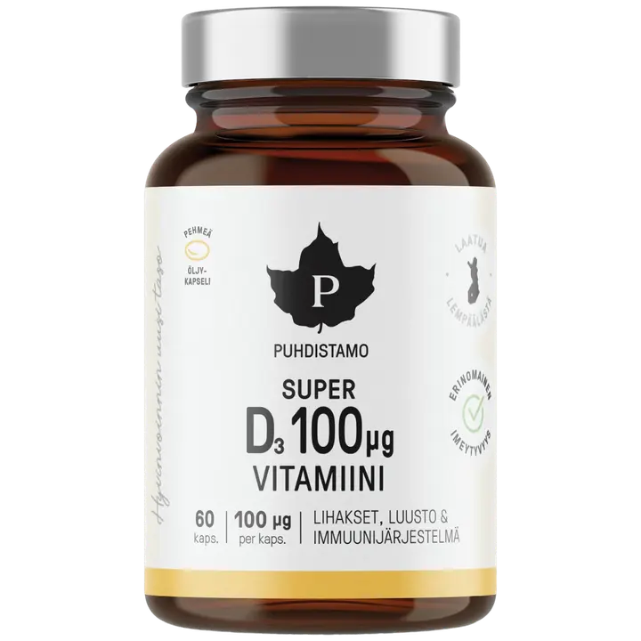 Puhdistamo Super D-vitamiini 100 µg 60 kaps-Puhdistamo 超级维生素 D 100 微克 60 粒