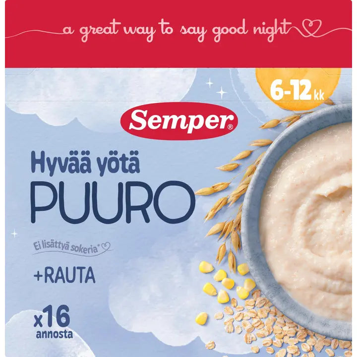 Semper Hyvää yötä -puuro, maustamaton 6KK 480g｜Semper 晚安粥，原味6MM 480g