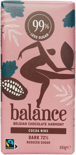 Balance 黑巧克力可可碎粒，含甜味剂 100 g｜Balance Tumma suklaa kaakaonibseillä, sisältää makeutusainetta 100 g