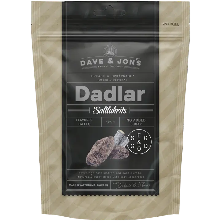Dave&Jons Kivettömät Salmiakkitaatelit 125 g-Dave&Jons 无石萨尔米亚基枣 125 g