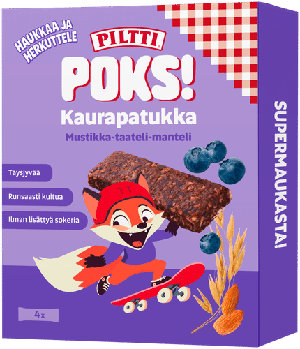 Piltti POKS! 4x23g燕麦棒 蓝莓-枣-杏仁 多包装｜PILTTI POKS! 4x23g Kaurapatukka Mustikka-taateli-manteli monipakkaus