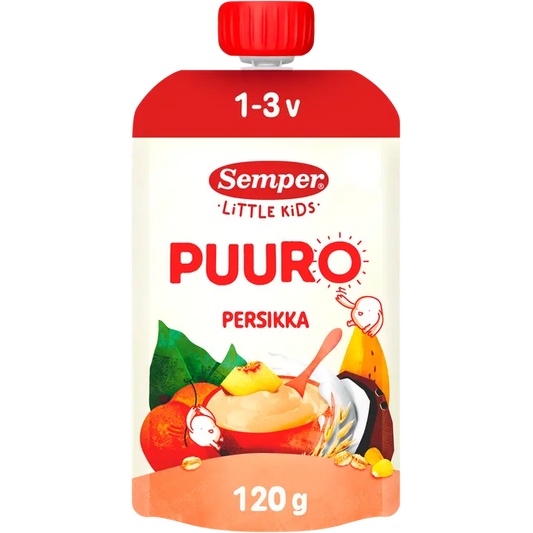 Semper Puuro Persikka, banaani & kaura 1-3v. käyttövalmis lastenpuuro 120g｜Semper 粥 桃子、香蕉和燕麦 1-3 年。即食儿童粥 120g