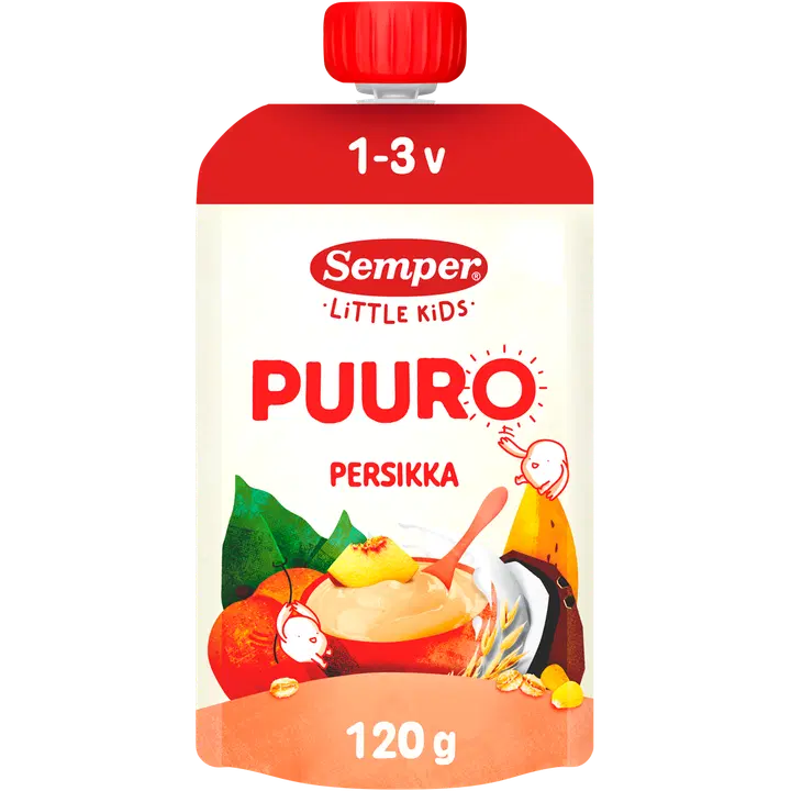 Semper Puuro Persikka, banaani & kaura 1-3v. käyttövalmis lastenpuuro 120g｜Semper 粥 桃子、香蕉和燕麦 1-3 年。即食儿童粥 120g