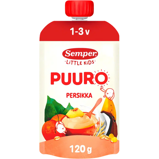 Semper Puuro Persikka, banaani & kaura 1-3v. käyttövalmis lastenpuuro 120g｜Semper 粥 桃子、香蕉和燕麦 1-3 年。即食儿童粥 120g