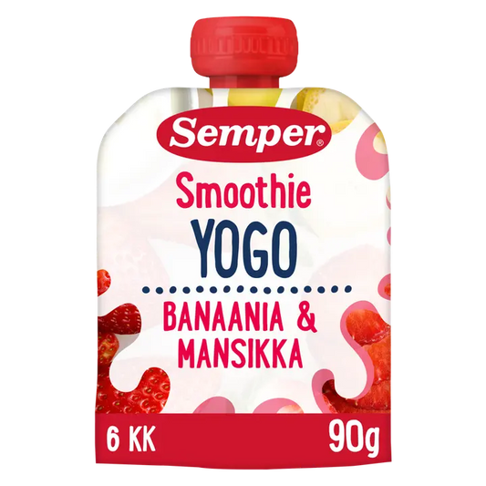 Semper Yogo Smoothie Banaani & mansikka 6kk jogurtti-hedelmäsose 90g｜Semper Yogo Smoothie 香蕉草莓 6 个月酸奶果泥 90g