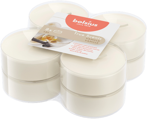 Bolsius True Scents – 香薰加热蜡烛，加大号 – 香草 – 象牙白 – 8支/包｜Bolsius True Scents – tuoksulämpökynttilät, maksikoko – Vanilla – norsunluu – 8 kpl/pakkaus