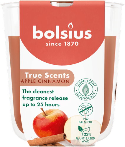 Bolsius True Scents 杯装香薰蜡烛 – 肉桂苹果 – 浅棕色 – 小号