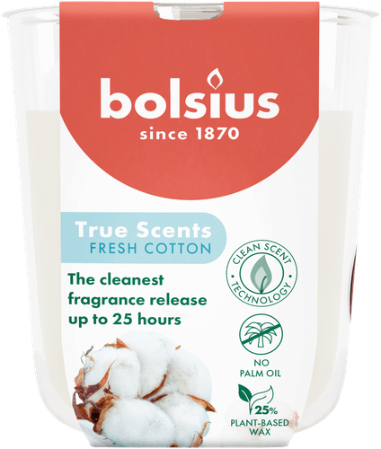 Bolsius True Scents – 玻璃杯香薰蜡烛 – 清新棉 – 小号｜Bolsius True Scents – tuoksukynttilä lasissa – Fresh Cotton – pieni