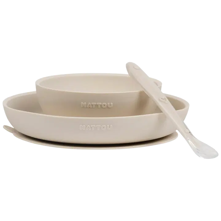 Nattou lasten astiasto 3osaa, cley vaalea｜Nattou 儿童餐具三件套，Cley light