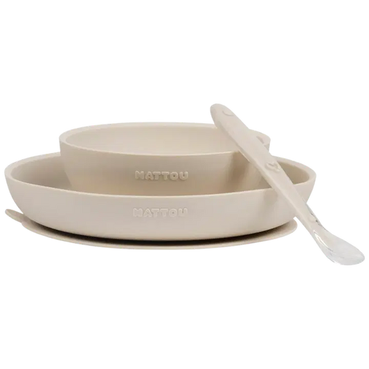 Nattou lasten astiasto 3osaa, cley vaalea｜Nattou 儿童餐具三件套，Cley light