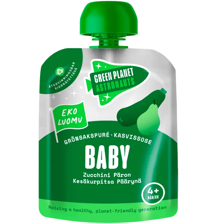 Green Planet Astronauts Luomu Kesäkurpitsa-Päärynäsose 4kk 70g｜Green Planet Astronauts 有机西葫芦梨泥 4 个月 70g