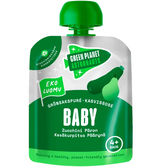 Green Planet Astronauts Luomu Kesäkurpitsa-Päärynäsose 4kk 70g｜Green Planet Astronauts 有机西葫芦梨泥 4 个月 70g