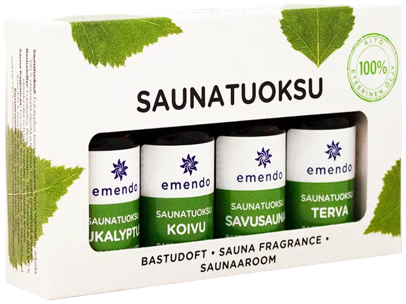 Emendo 4x10毫升桑拿香氛 桉树、桦木、烟熏桑拿和焦油｜Emendo 4x10ml saunatuoksut eukalyptus, koivu, savusauna ja terva