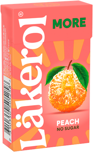 Läkerol 莫尔桃子无糖含片 30g｜Läkerol More Peach sokeriton pastilli 30g
