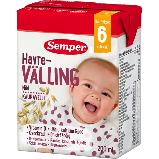 Semper Kauravelli 6kk käyttövalmis velli 200ml｜Semper Kauravelli 6 个月即用型麸皮 200ml