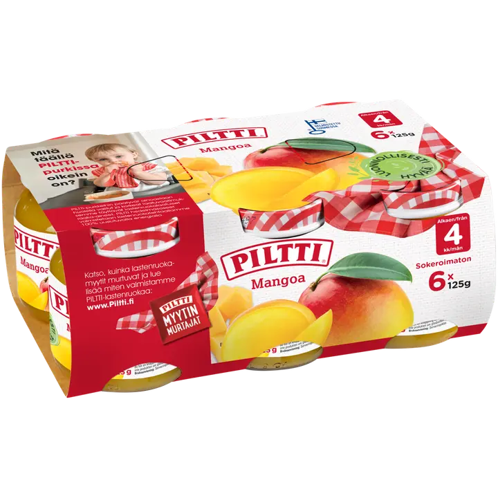 PILTTI 6x125g Mangoa hedelmäsose 4kk｜Piltti 6x125g 芒果果泥 4 个月