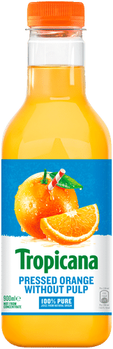 Tropicana pressed orange juice without pulp appelsiinitäysmehu ilman hedelmälihaa 0,9l｜Tropicana 压榨无果肉橙汁 全无果肉橙汁 0,9l