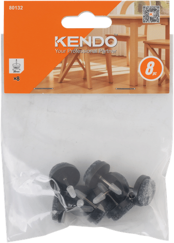 Kendo 毛毡脚垫带钉 20 毫米 8 个，黑灰色