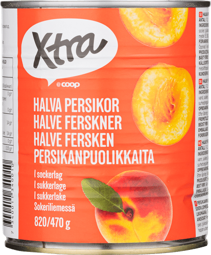 Xtra 糖水黄桃瓣 820/470g｜Xtra persikanpuolikkaita sokeriliemessä 820/470g