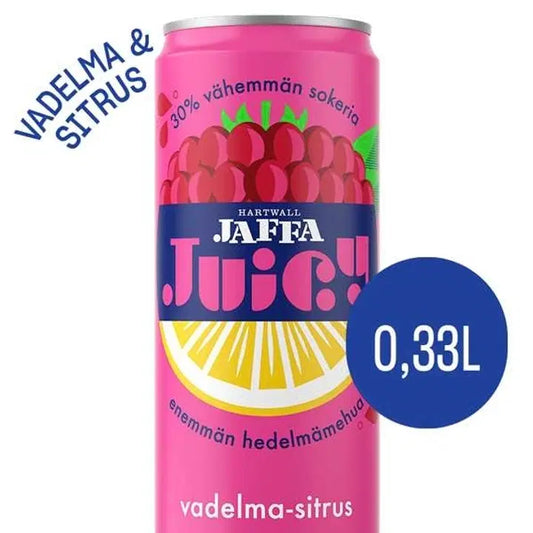 Hartwall Jaffa Juicy Vadelma-sitrus virvoitusjuoma 0,33 l｜Hartwall Jaffa Juicy 覆盆子柑橘软饮料 0,33 l