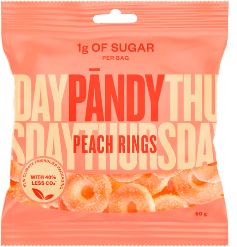 Pändy 蜜桃圈糖果袋 50g｜Pändy Peach Rings makeispussi 50g