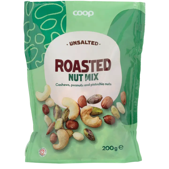 Coop Roasted nut mix cashew-, maapähkinä- ja pistaasipähkinäsekoitus 200g suolaamaton-Coop 烤坚果混合腰果、花生和开心果混合坚果 200 克，无盐