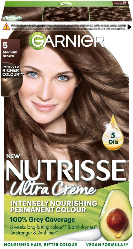 Garnier Nutrisse Ultra Creme 5.0 中棕色 持久染发剂 1kpl｜Garnier Nutrisse Ultra Creme 5.0 Medium Brown Ruskea kestoväri 1kpl