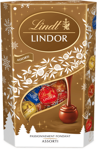 Lindt LINDOR Joulu Maito valko hasselpähkinä tumma 45% suklaakuula pehmeällä täytteellä 337g