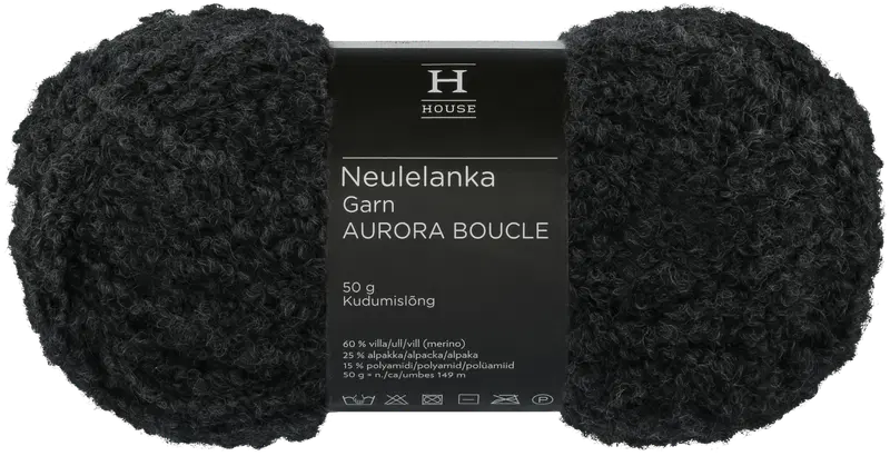 House 线 Aurora 圈圈纱 50克 混纺炭灰 1441｜House lanka Aurora boucle 50 g antrasit melange 1441