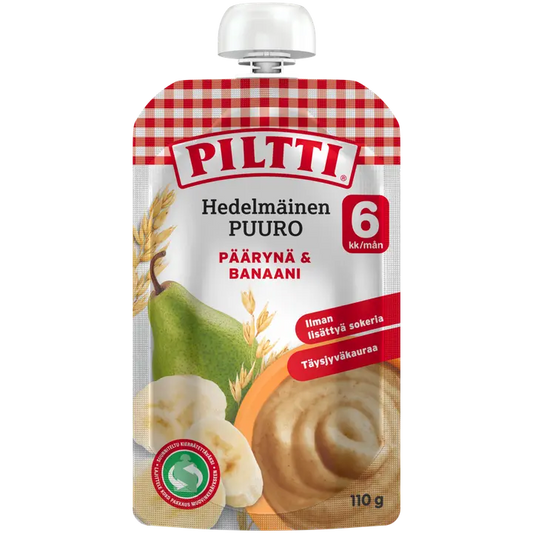 Piltti 110g Hedelmäinen Puuro Päärynä-banaani 6kk annospussi｜Piltti 110克水果粥梨香蕉6个月袋装