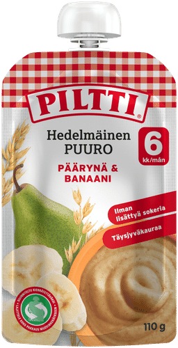 Piltti 110g 水果粥 梨香蕉 6个月 袋装｜Piltti 110g Hedelmäinen Puuro Päärynä-banaani 6kk annospussi