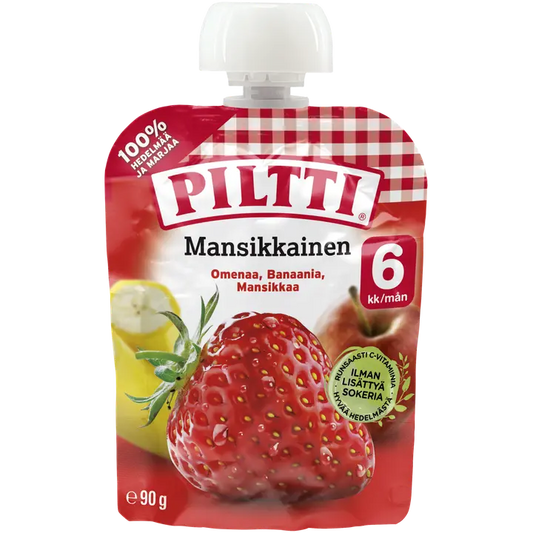 PILTTI 90g Mansikkainen hedelmäsose 6kk annospussi｜Piltti 90克草莓果泥6个月份袋