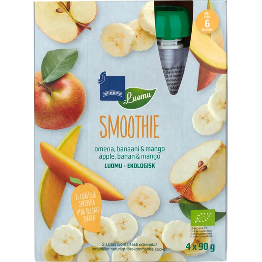 Rainbow smoothie omena, banaani & mango luomu 360 g 4-pack 6 kk｜Rainbow 有机苹果、香蕉和芒果冰沙 360 克 4 包 6 个月