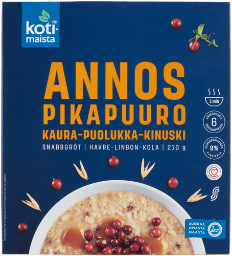 Kotimaista annospikapuuro kaura-puolukka-kinuski 210 g (6 x 35 g)｜Kotimaista 速食燕麦粥 燕麦-越橘-焦糖 210克（6 x 35克）
