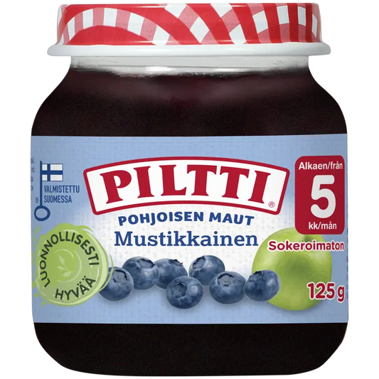 PILTTI Pohjoisen maut 125g Mustikkainen marja- ja hedelmäsose 5kk｜Piltti 北方风味 125 克 蓝莓浆果果泥 5 个月