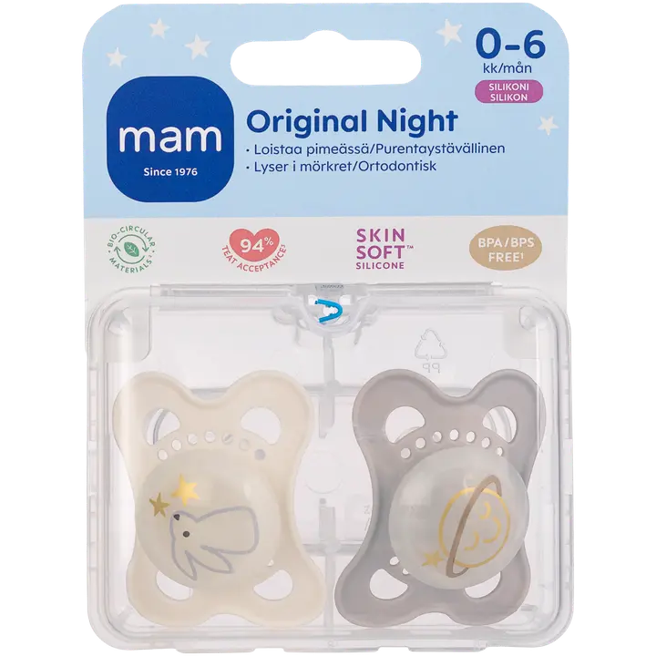 MAM Original Night 0-6kk silikoni 2kpl yötutti｜None MAM Original Night 0-6 个月硅胶 2 件装夜间奶嘴