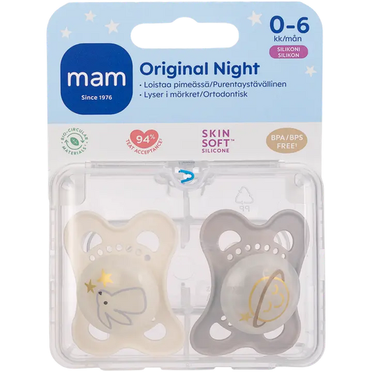 MAM Original Night 0-6kk silikoni 2kpl yötutti｜None MAM Original Night 0-6 个月硅胶 2 件装夜间奶嘴