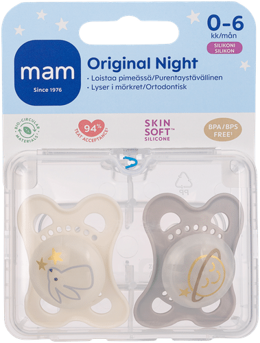 MAM Original Night 0-6个月 硅胶 2只装 夜间安抚奶嘴｜MAM Original Night 0-6kk silikoni 2kpl yötutti