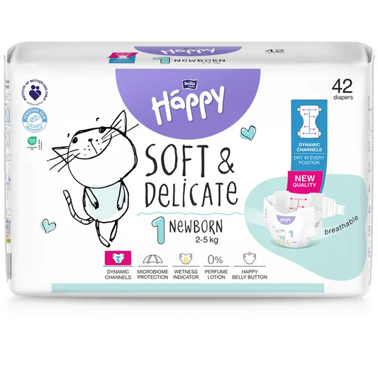 Happy Diapers Bella Newborn 1 teippivaippa 42 kpl 2-5 kg｜Happy Diapers Bella Newborn 1 纸尿裤 42 片 2-5 公斤