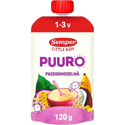 Semper Puuro Banaani, passionhedelmä & kookosmaito 1-3v.  käyttövalmis lastenpuuro 120g｜Semper 香蕉、百香果和椰奶粥 1-3 年。  即食儿童粥 120g