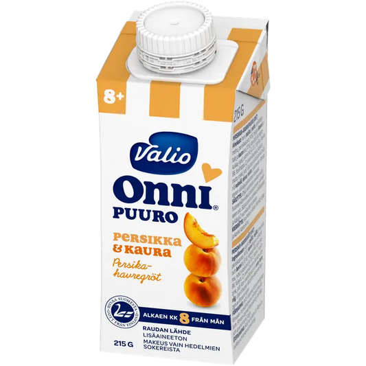 Valio Onni® persikka-kaurapuuro 215 g UHT (alk  8 kk)｜Onni Valio Onni® 桃燕麦片 215 g UHT（8 个月起）