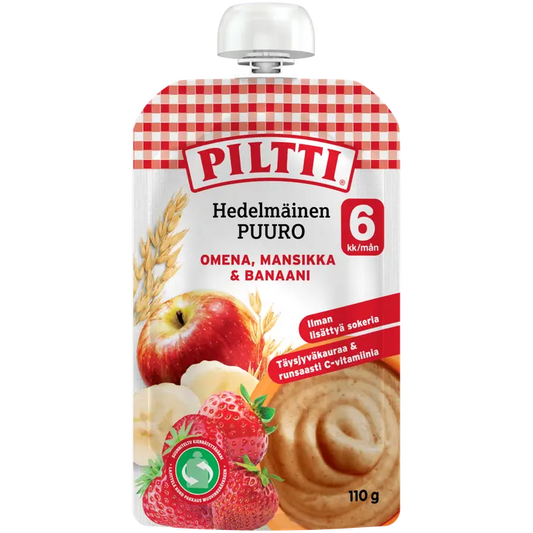 Piltti 110g Hedelmäinen Puuro Omena-mansikka-banaani 6kk annospussi｜Piltti 110克水果粥苹果草莓香蕉6个月袋装