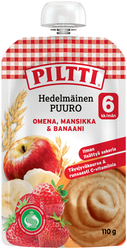 Piltti 110g 水果粥 苹果草莓香蕉 6个月 袋装｜Piltti 110g Hedelmäinen Puuro Omena-mansikka-banaani 6kk annospussi