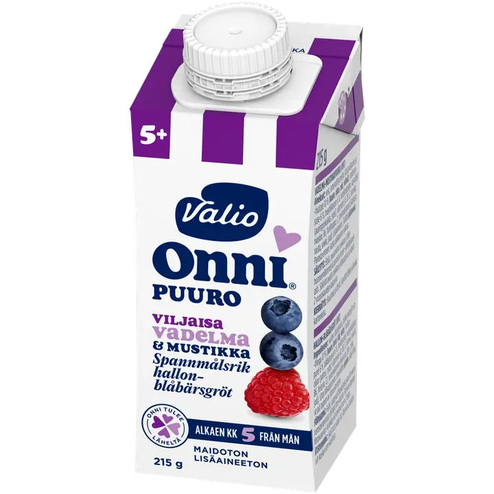 Valio Onni® vadelma-mustikkapuuro 215 g UHT (alk 5 kk)｜Onni Valio Onni® 覆盆子蓝莓粥 215 克 UHT（5 个月以上）
