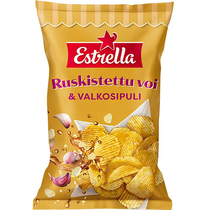 Estrella Ruskistettu voi & valkosipuli sipsi 275g-Estrella 棕色黄油和蒜片 275g