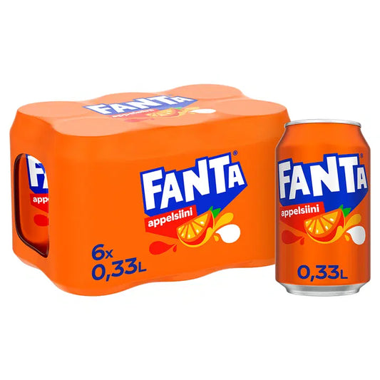 6-pack Fanta Appelsiini virvoitusjuoma tölkki 0,33 L｜Fanta 6罐装芬达橙汁汽水罐 0,33 L