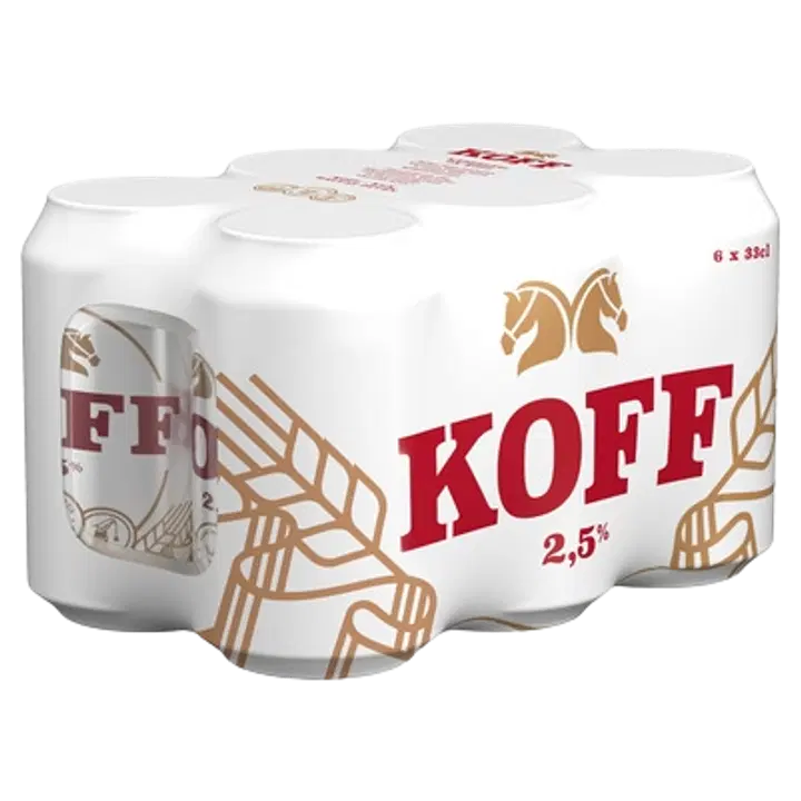 6-pack Koff Lager olut 2,5 % tölkki 0,33 L｜Koff 6 罐装 Koff Lager 饮料 2.5% 罐装 0,33 L