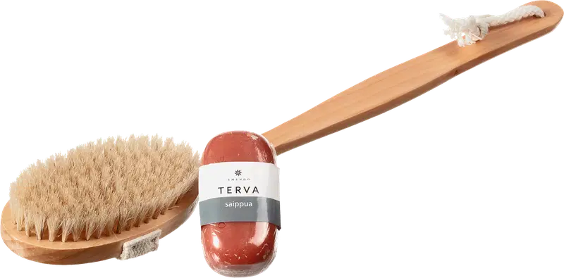Emendo 100克焦油皂和桑拿刷｜Emendo 100g tervasaippua ja saunaharja